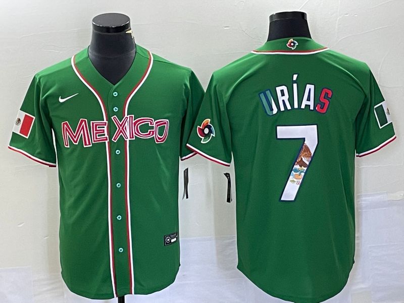 Men 2023 World Cub Mexico 7 Urias Green Nike MLB Jersey14